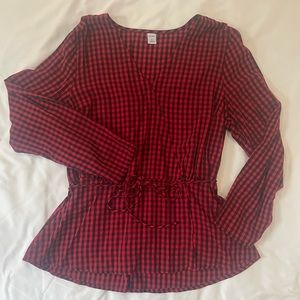 Long sleeve red & black plaid blouse